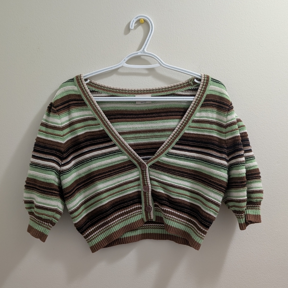 Wilfred Aritzia Cropped Striped Cardigan Merino Wool & Cotton - S - Gilet Rayé